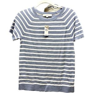 LOFT light/Carolina blue & white stripe top. Small. NWT